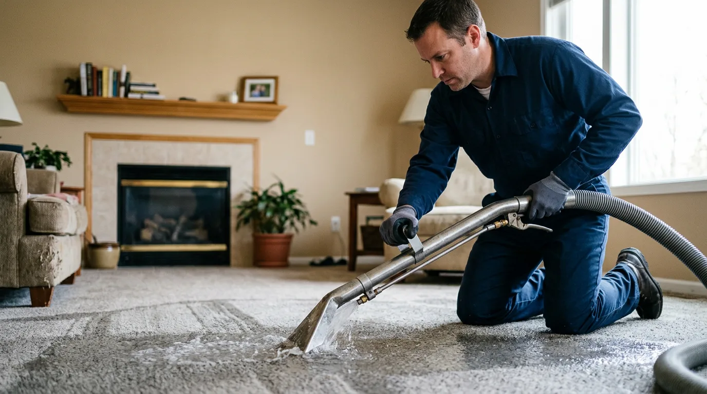 Water damage restoration technician working near Waldo, KS